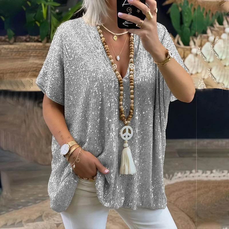 Paola - Glitzer-T-Shirt mit V-Kragen