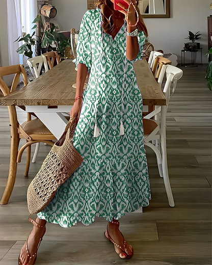 Domitille - Stylové šaty s výstřihem do V, volného střihu pro dámy