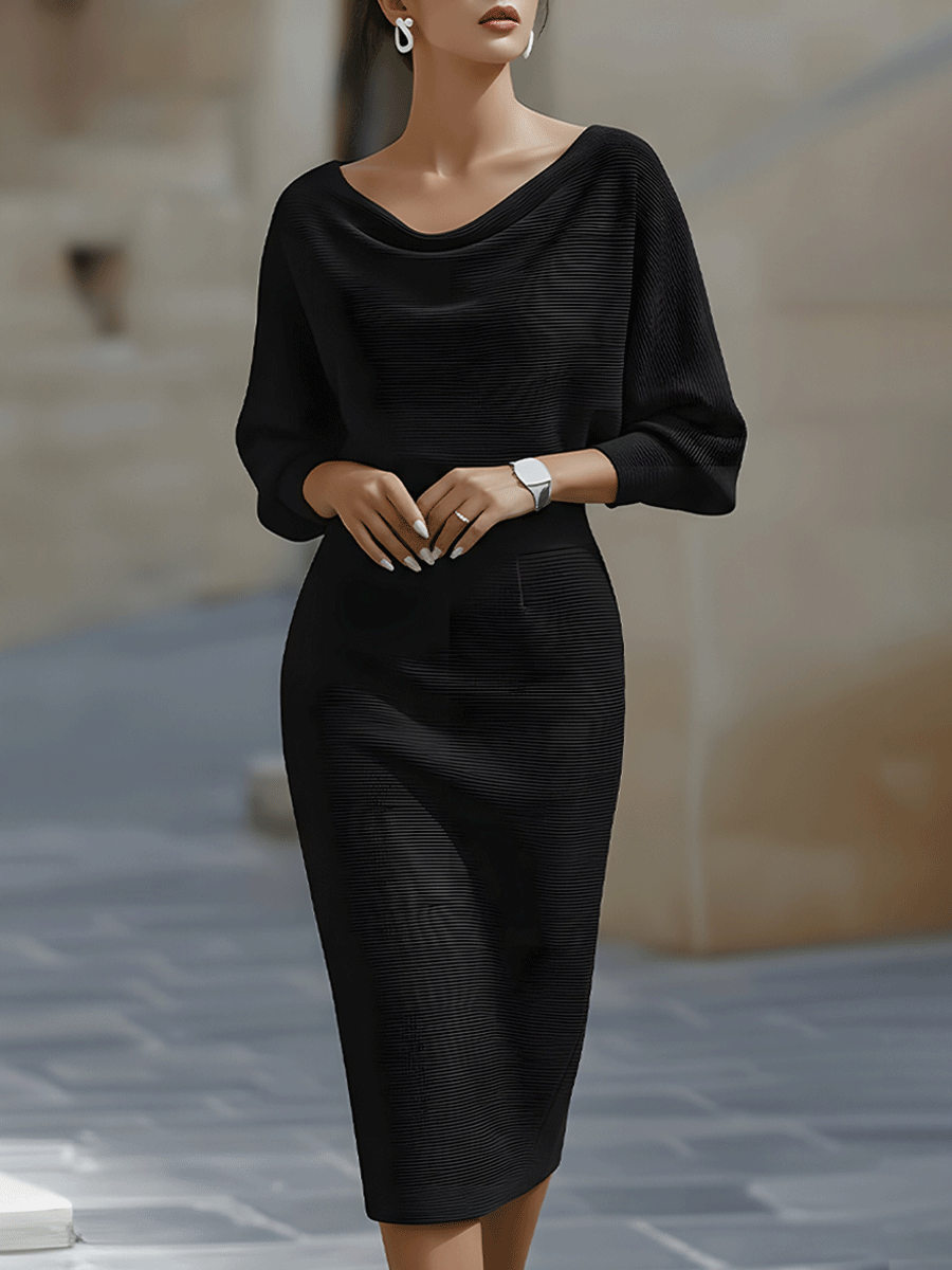 Wendy - Sophisticated Midi-Robe mit Drapékragen