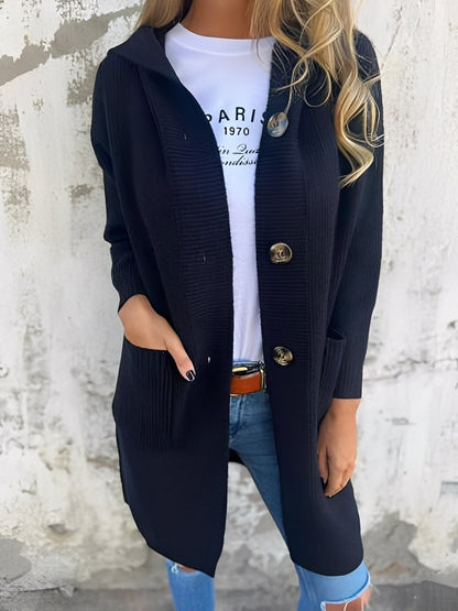 Suzanna - Langer, lockerer Frauen-Cardigan mit Kapuze