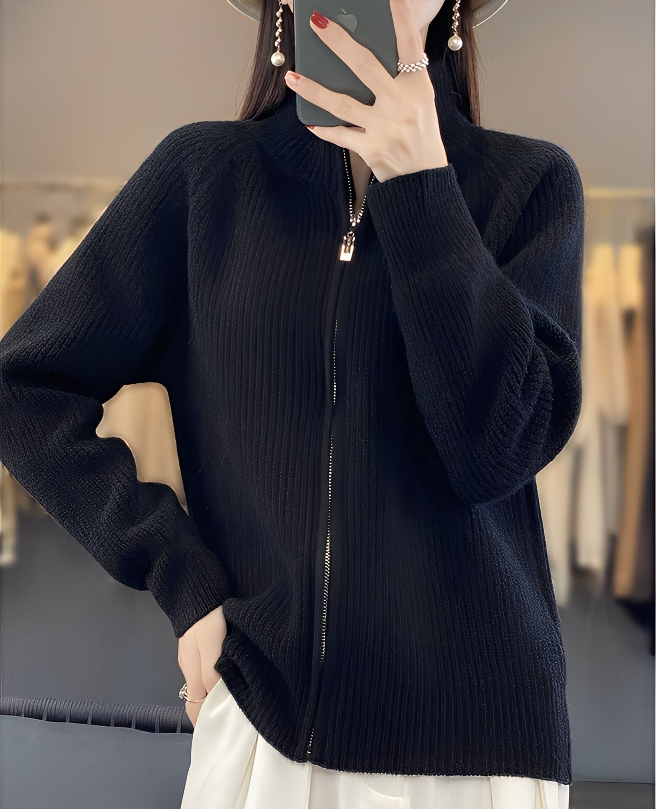 Margaret - dámský vlněný pletený svetr na zip