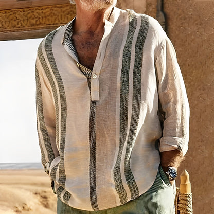 Jerome - Retro-pasiasta lniana koszula męska