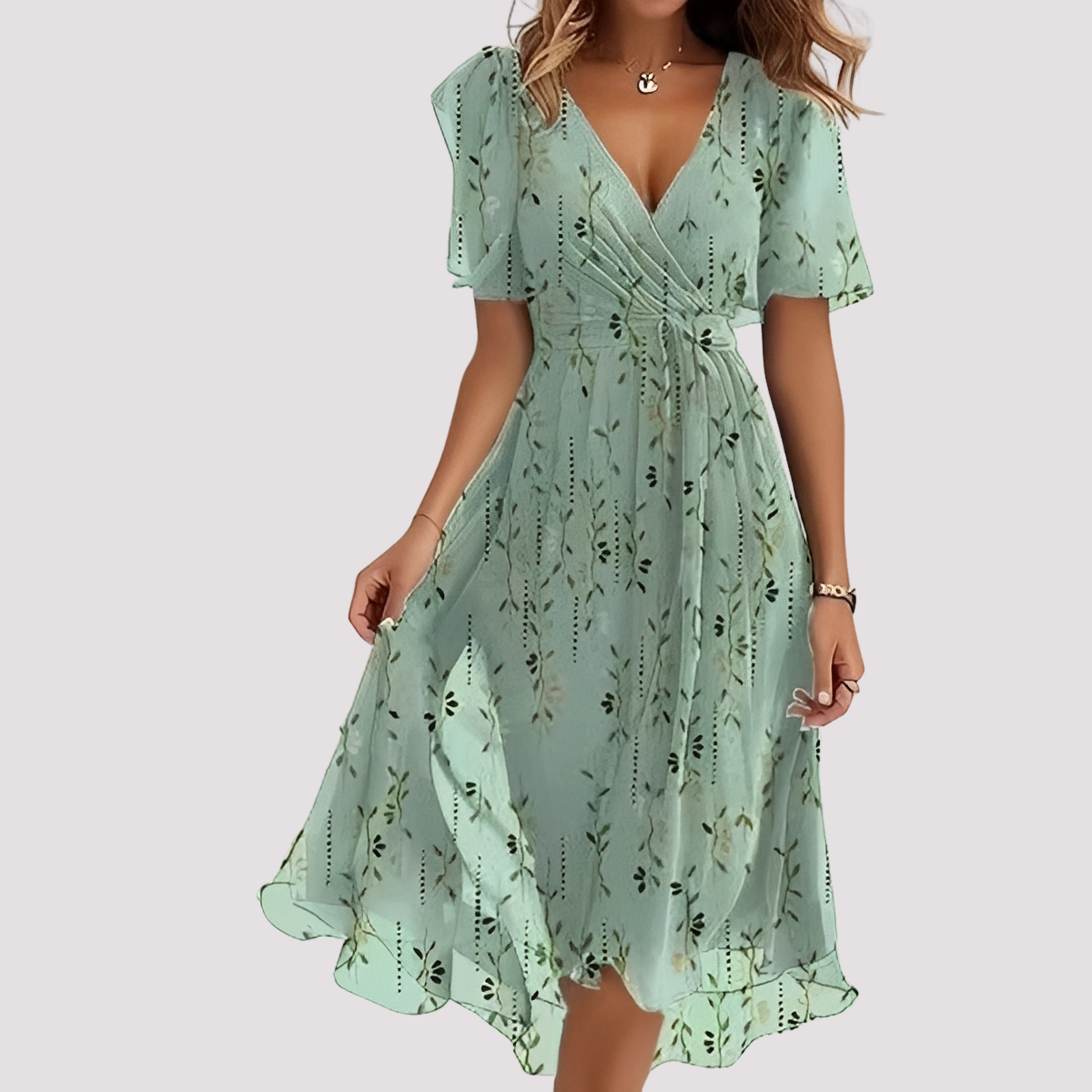 Rebecca - Elegantes Midi-Kleid mit Blumenmuster für Damen