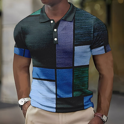 Reginald - Elegancka kolorowa koszulka męska z kołnierzykiem