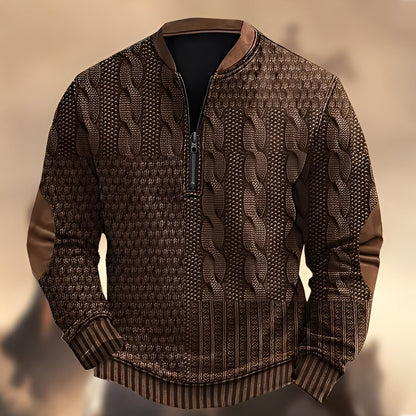 Edmund - Wygodny męski sweter z nadrukiem i zamkiem błyskawicznym