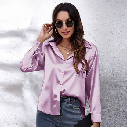 Haylee - Blouse décontractée pour femme en soie avec manches longues