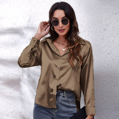 Haylee - Blouse décontractée pour femme en soie avec manches longues