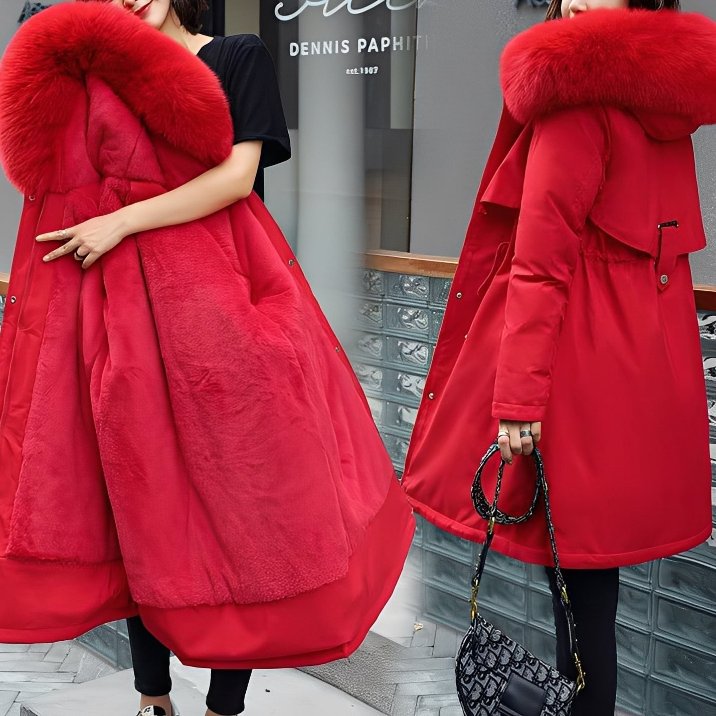 Evette - Stylowy, ciepły, ocieplany damski płaszcz z kapturem