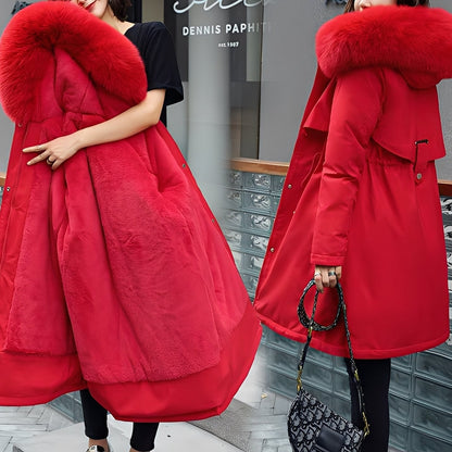 Evette - Stylowy, ciepły, ocieplany damski płaszcz z kapturem