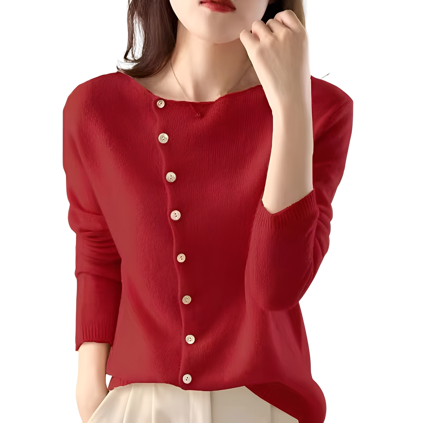 Joann - Stilvoller, leichter Damenpullover mit Knöpfen