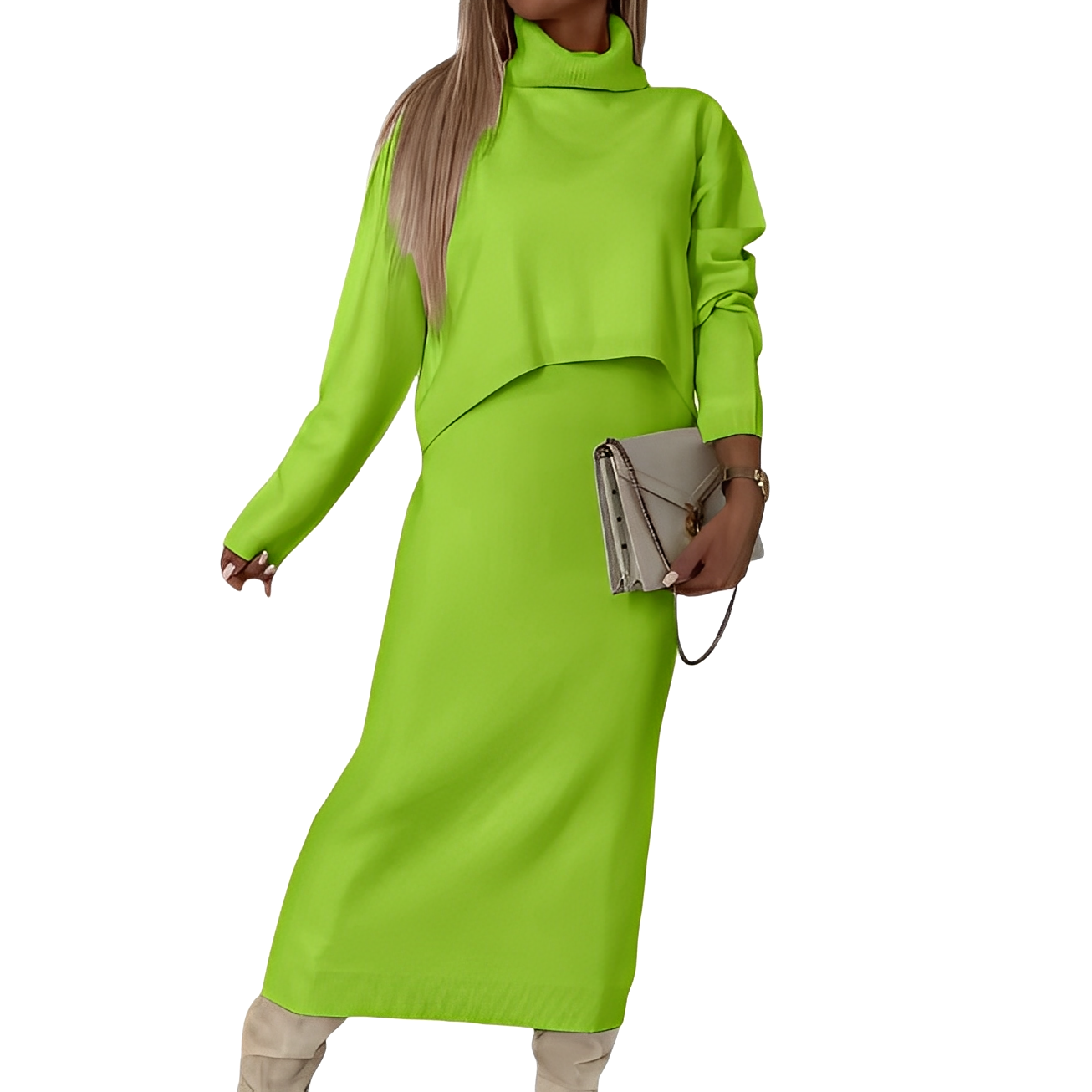 Natalee - Stylish set of women's turtleneck sweater and skirt