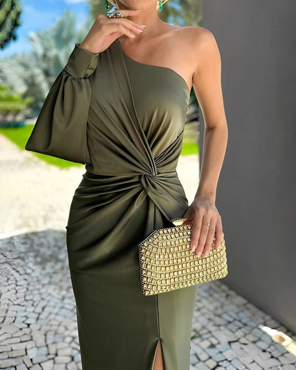 Pauline - Elegancka, jednostronnie drapowana sukienka damska