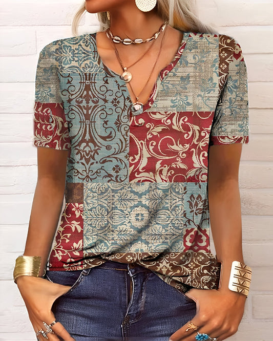 Denise - Damen Boho-Bluse mit V-Ausschnitt und Knöpfen