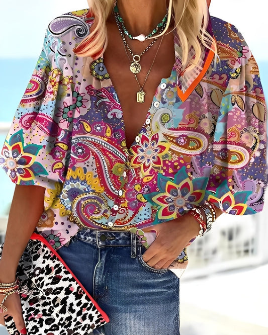 Darcie - Elegante, locker geschnittene Damenbluse mit Print