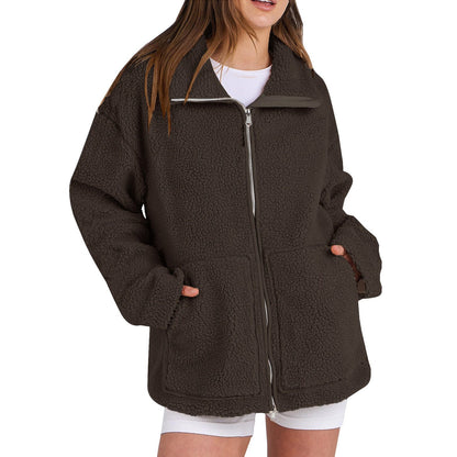 Adamina - Manteau en laine duveteux avec col montant pour femmes