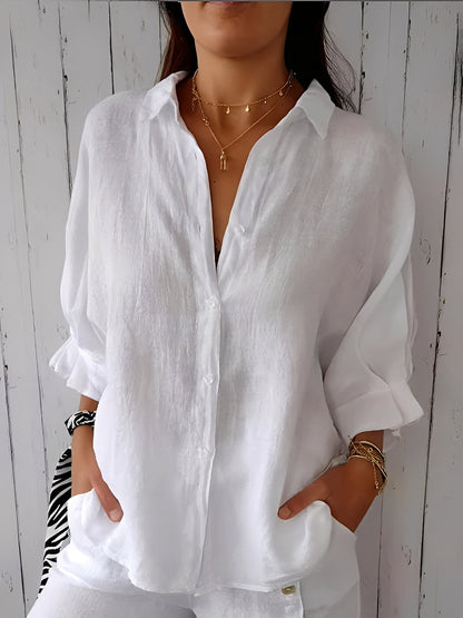 Griselda - Blouse pour dames assise au casier en coton et lin