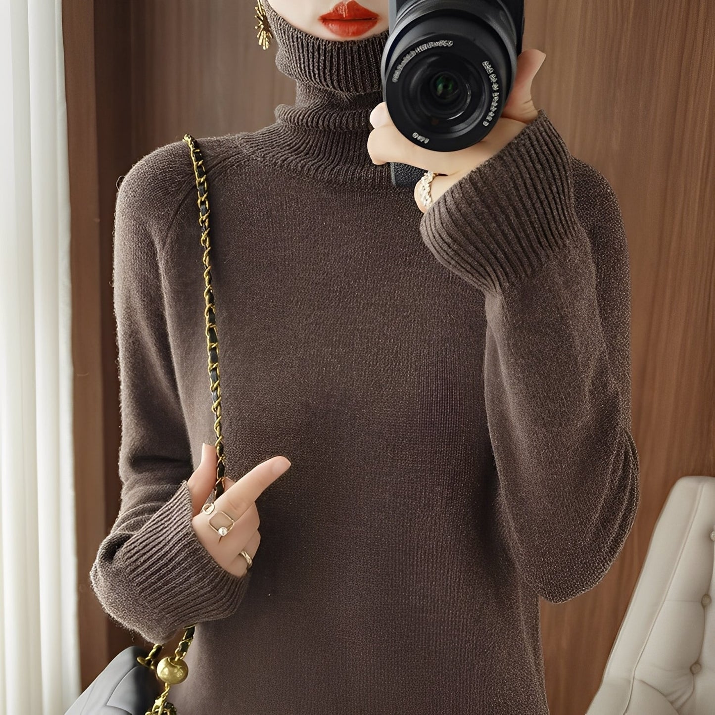 Kaycee - Moderní pletený rolákový svetr pro dámy