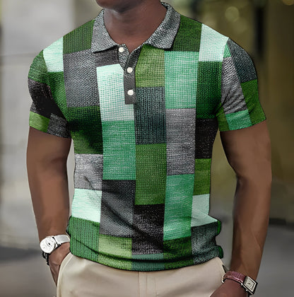 Reginald - Elegancka kolorowa koszulka męska z kołnierzykiem