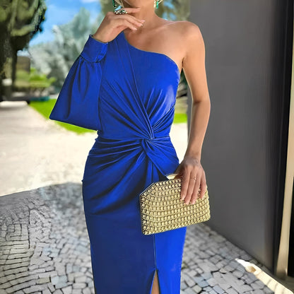 Pauline - Elegancka, jednostronnie drapowana sukienka damska