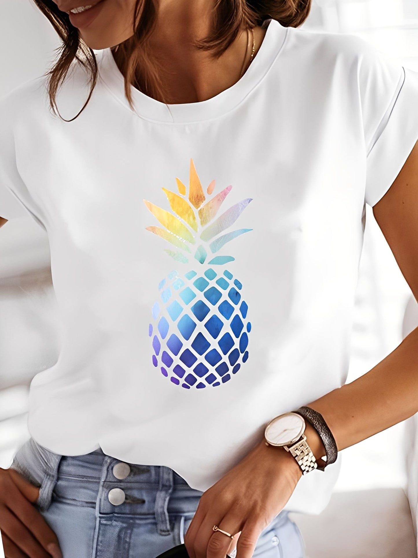 Annalise - Damen Shirt mit Muster und kurzen Ärmeln