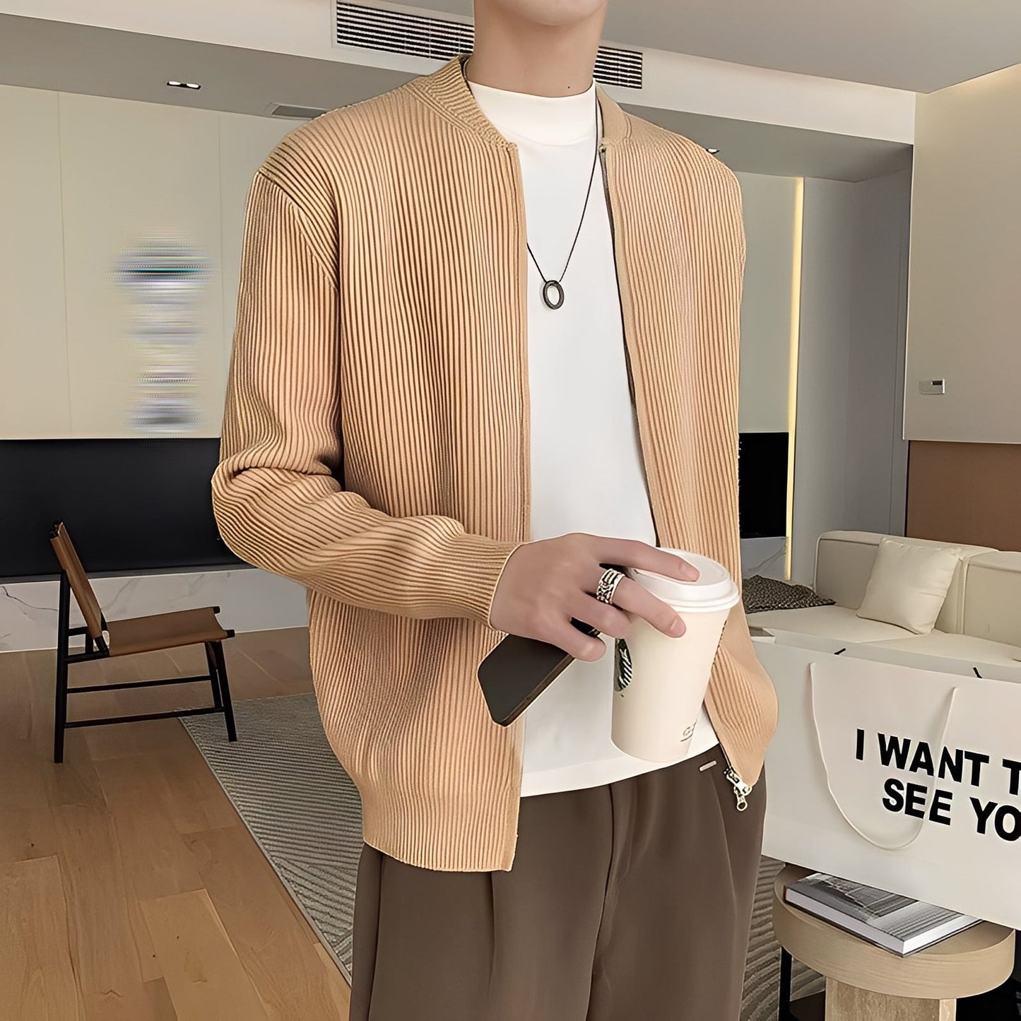 Damon - Retro pletený svetr na zip pro muže