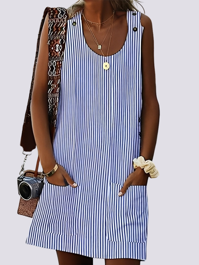 Ashley - Elegantes gestreiftes Damenkleid mit Taschen