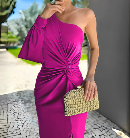 Pauline - Elegancka, jednostronnie drapowana sukienka damska