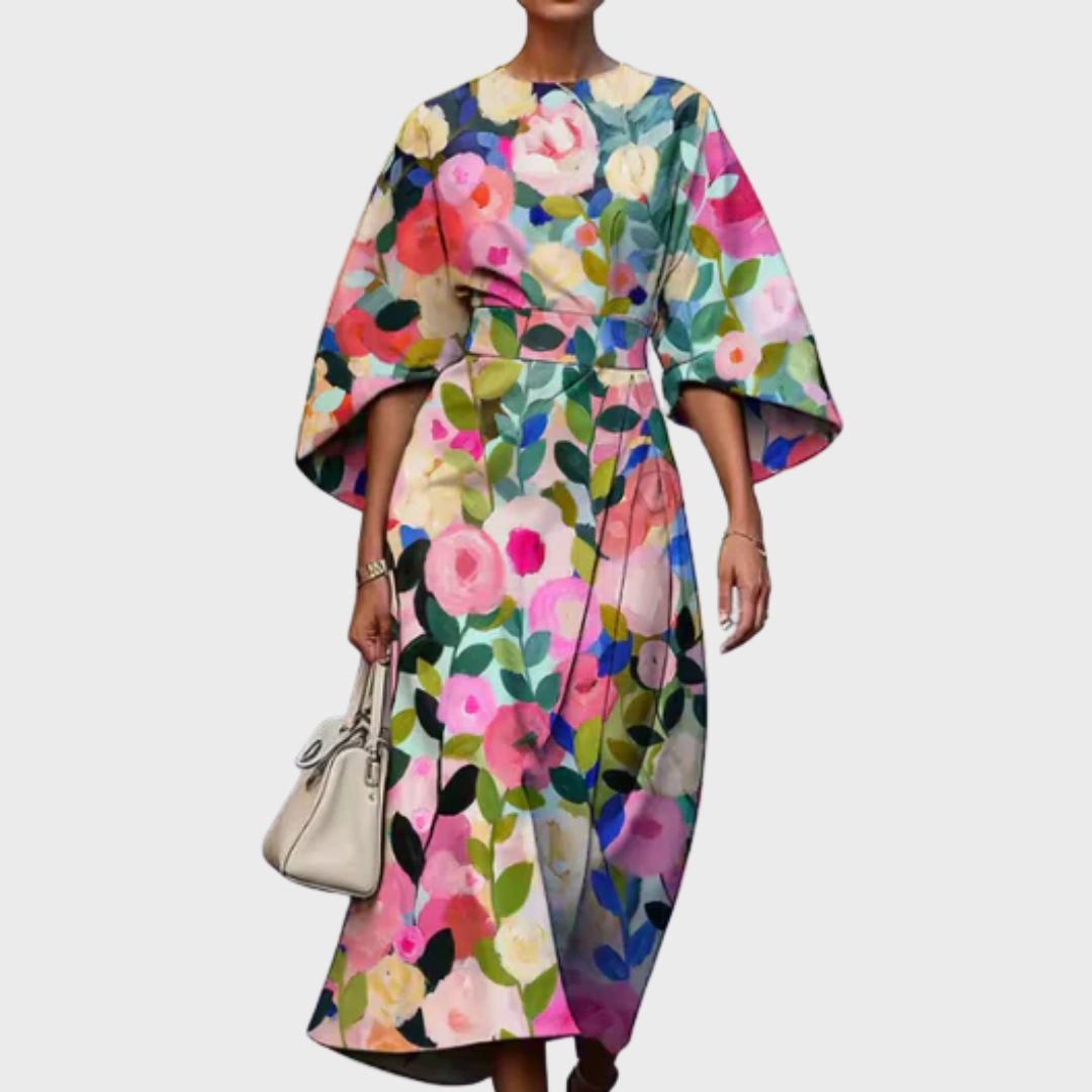 Reina - Midi-Robe mit Blumenmuster und betonter Taille