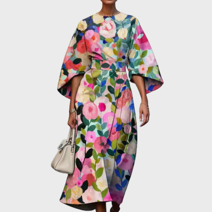 Reina - Midi-Robe mit Blumenmuster und betonter Taille