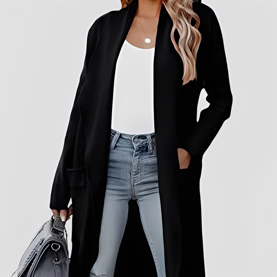 Chantal - Comfortable long tweed cardigan for women