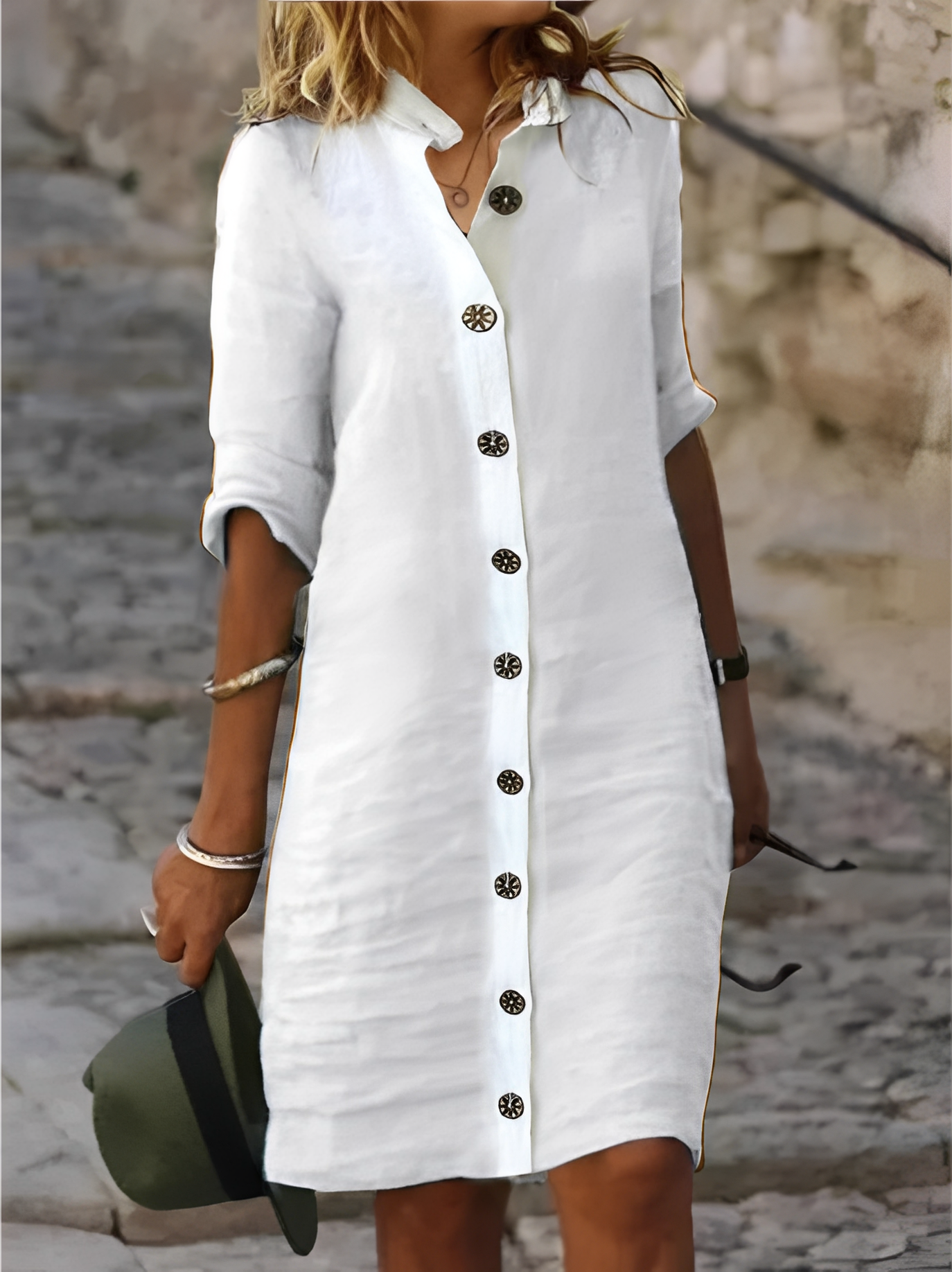 Paula - Lockeres Hemdkleid mit halben Ärmeln für Damen