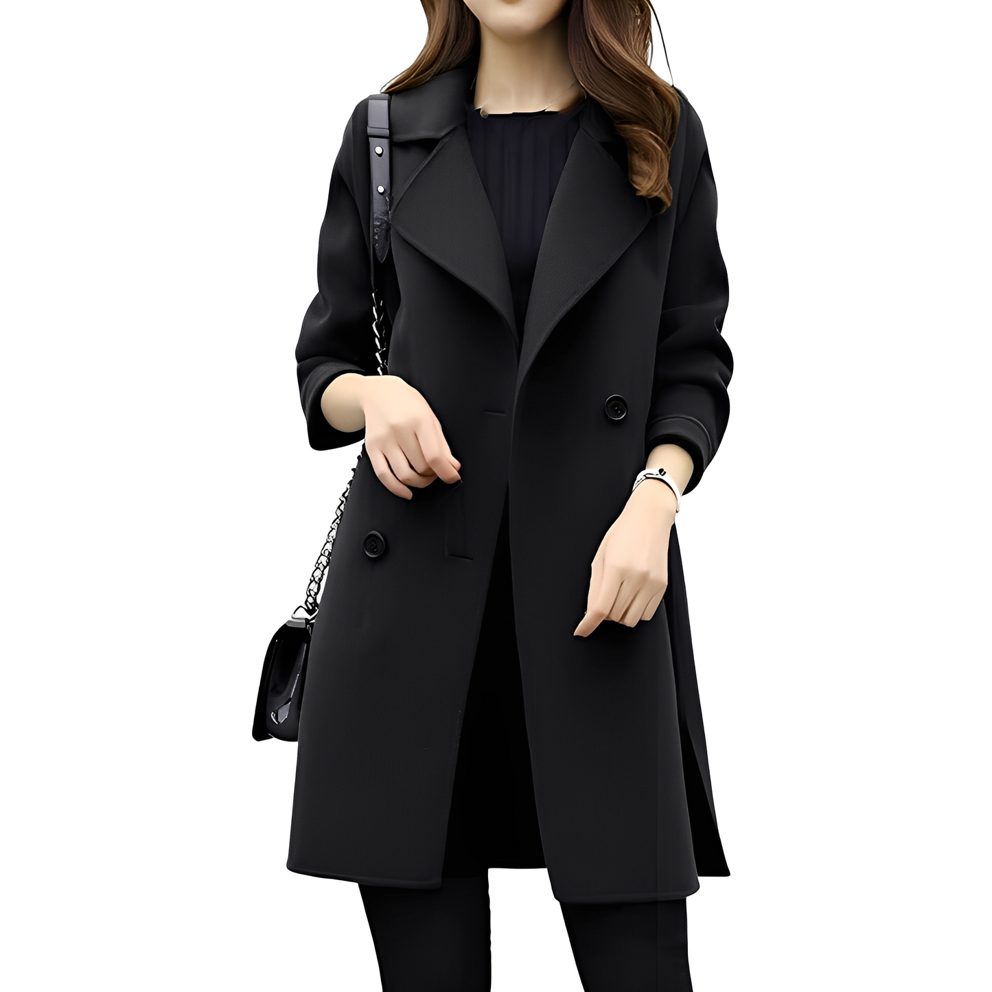 Kristina - Elegante cappotto lungo da donna a doppio petto