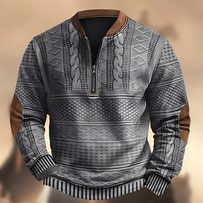 Edmund - Wygodny męski sweter z nadrukiem i zamkiem błyskawicznym