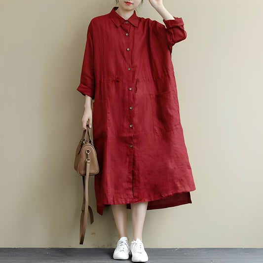 Chelsie - Damen-Maxikleid mit weitem Schnitt und Knöpfen