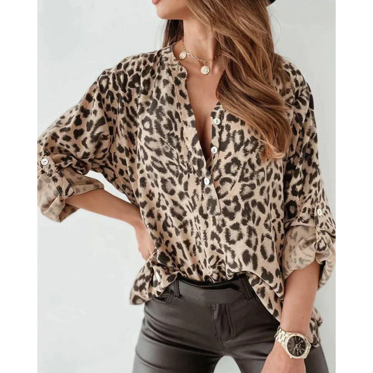 Shelia - Damenbluse mit Leopardenmuster und langen Ärmeln