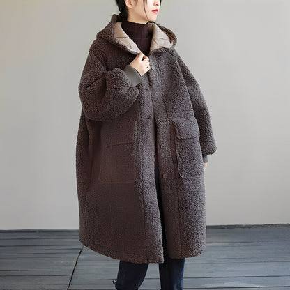 Nydia - Bequemer Damenmantel aus Wolle mit Kapuze