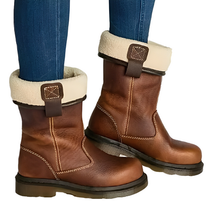 Alexia - dámské retro kozačky z kůže s kožíškem