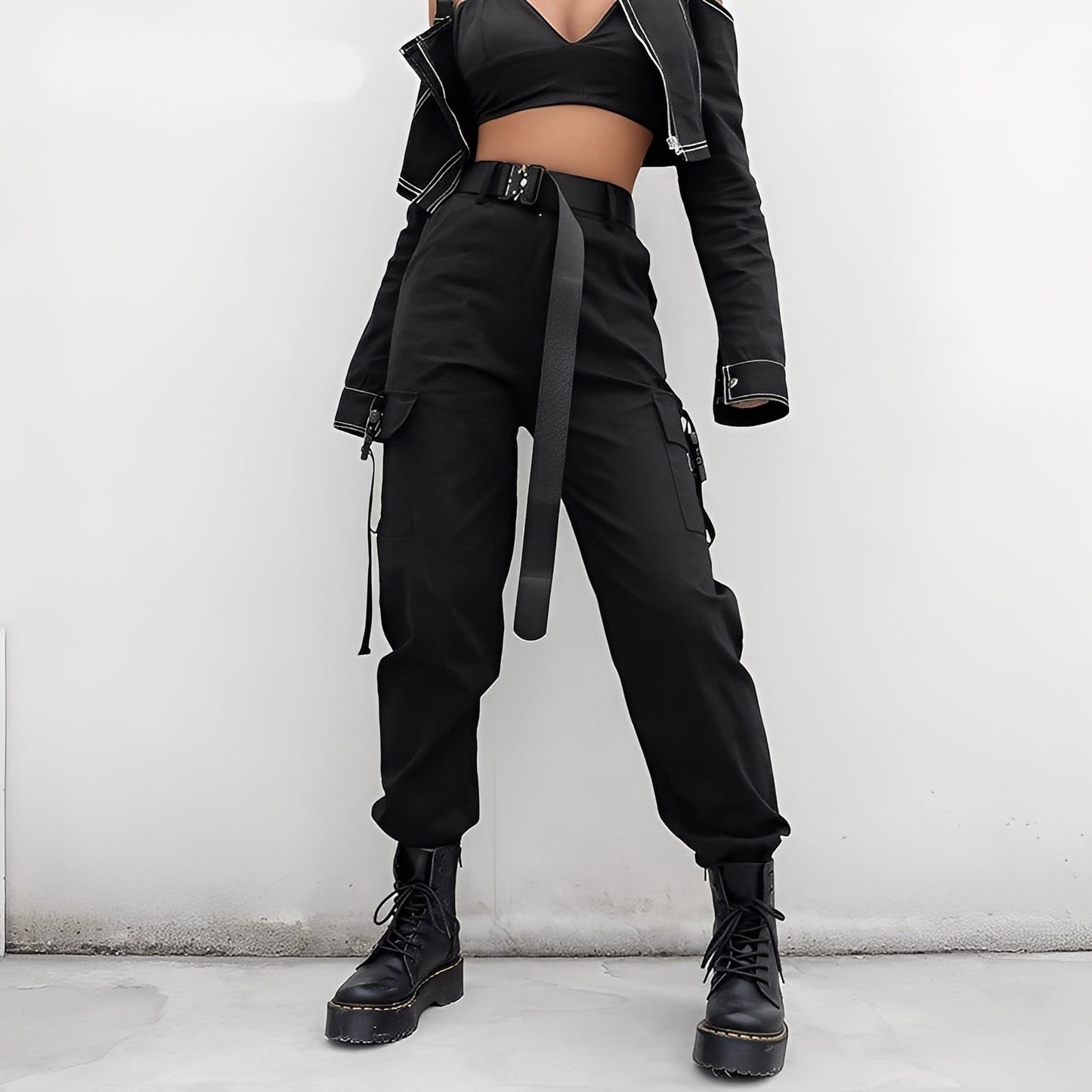 Clotilde - Pantaloni cargo elastici pentru femei cu talie înaltă