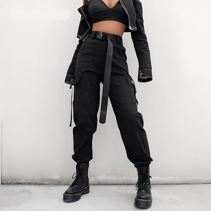 Clotilde - Pantaloni cargo elastici pentru femei cu talie înaltă