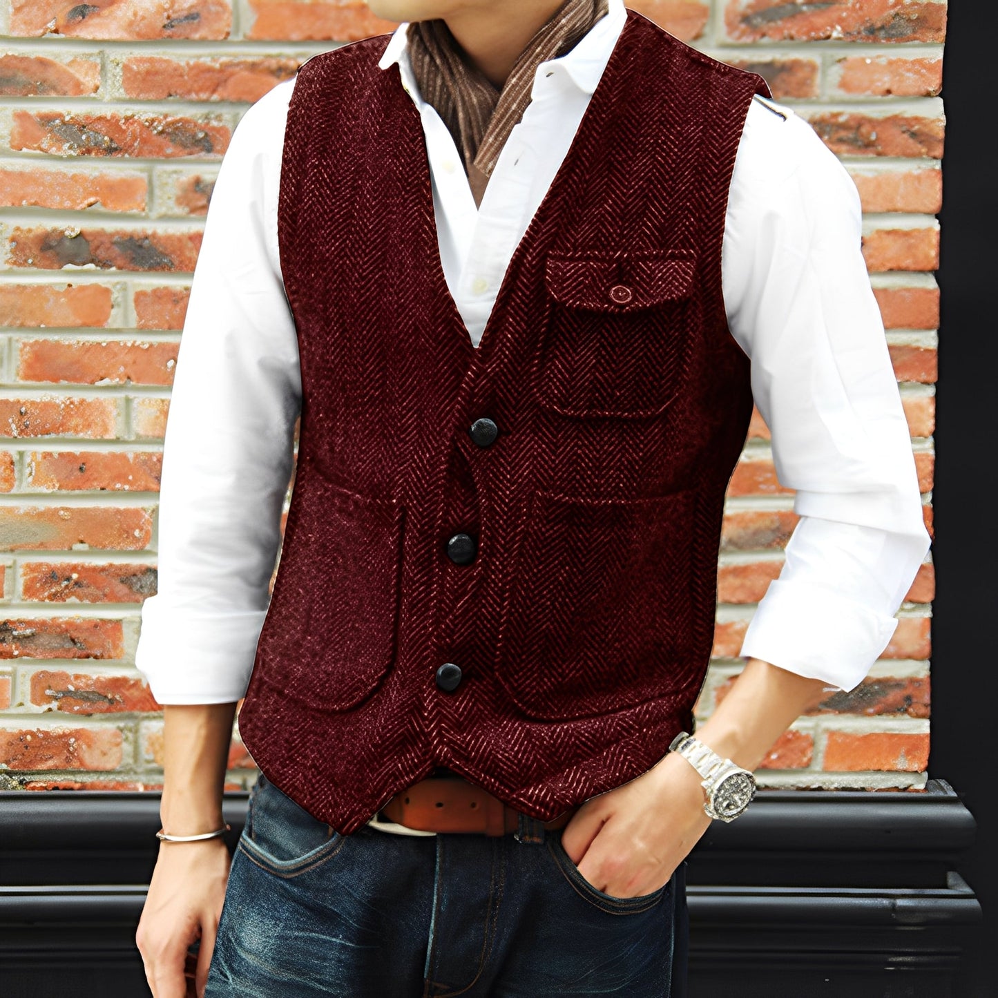 Matthew - Elegant tweed vest with pockets for men