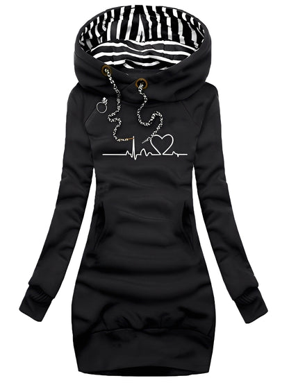 Roxanne - Robe en maille ample pour femme avec motif et capuche