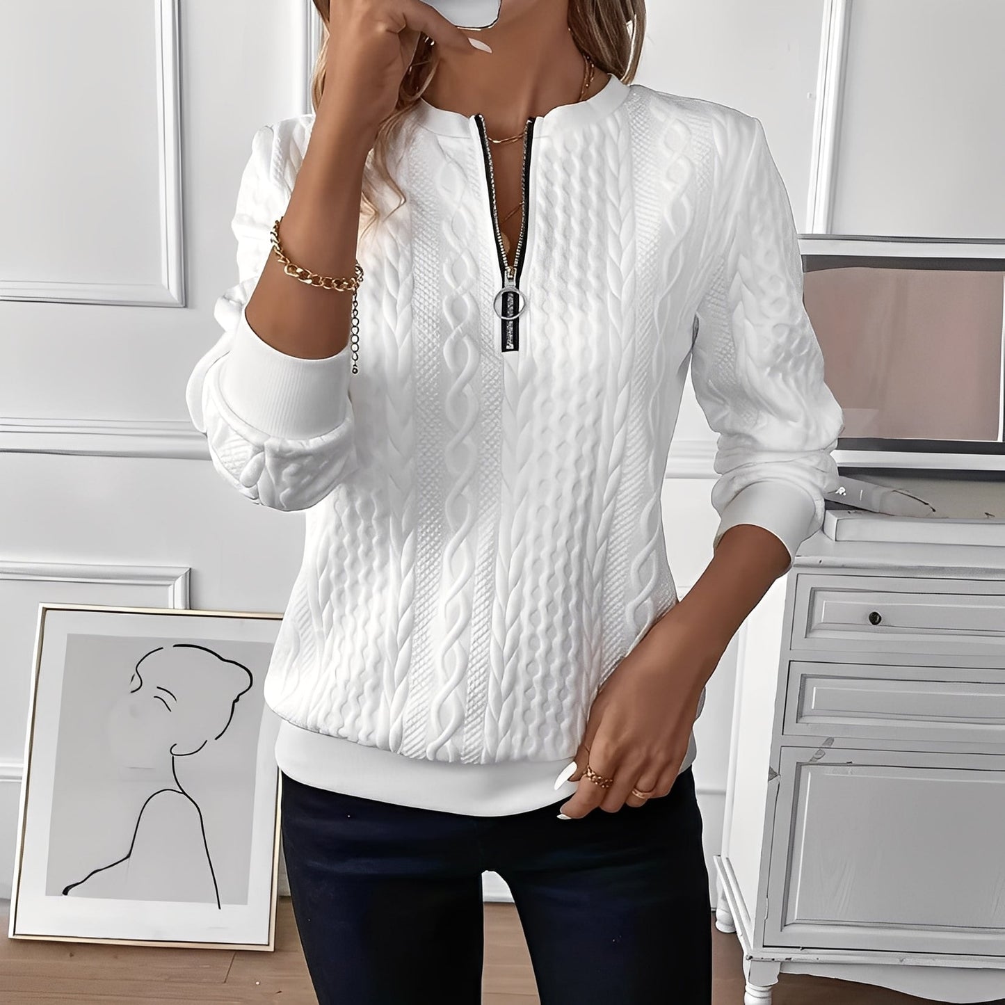 Chesley - damski sweter dzianinowy z zamkiem w nowoczesnym stylu