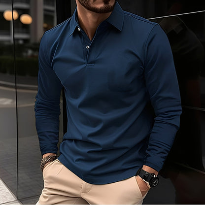 Dudley - Polo homme à manches longues confortable avec boutons