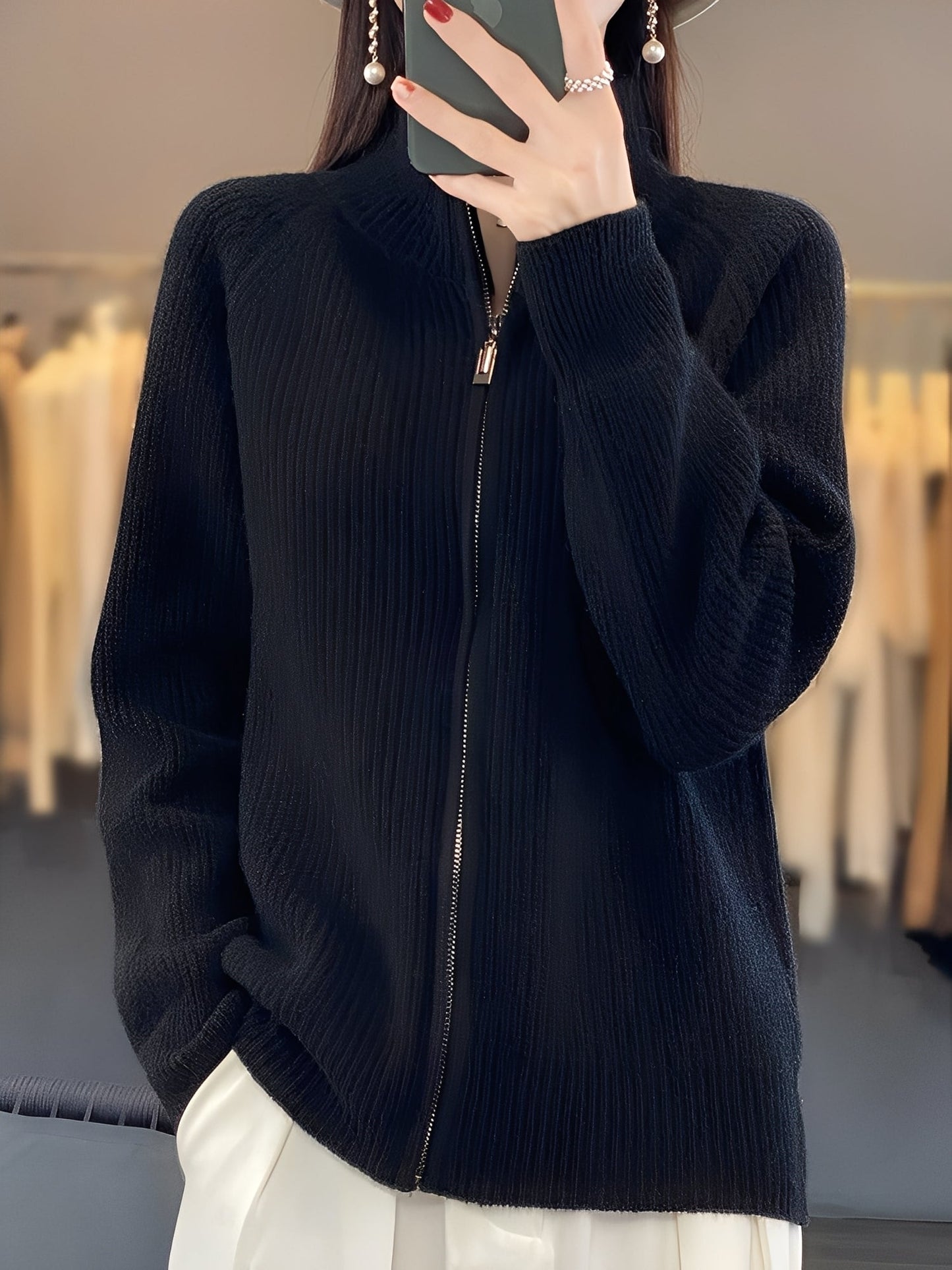 Brylee - Contemporary women's wool knit jacket with zipper