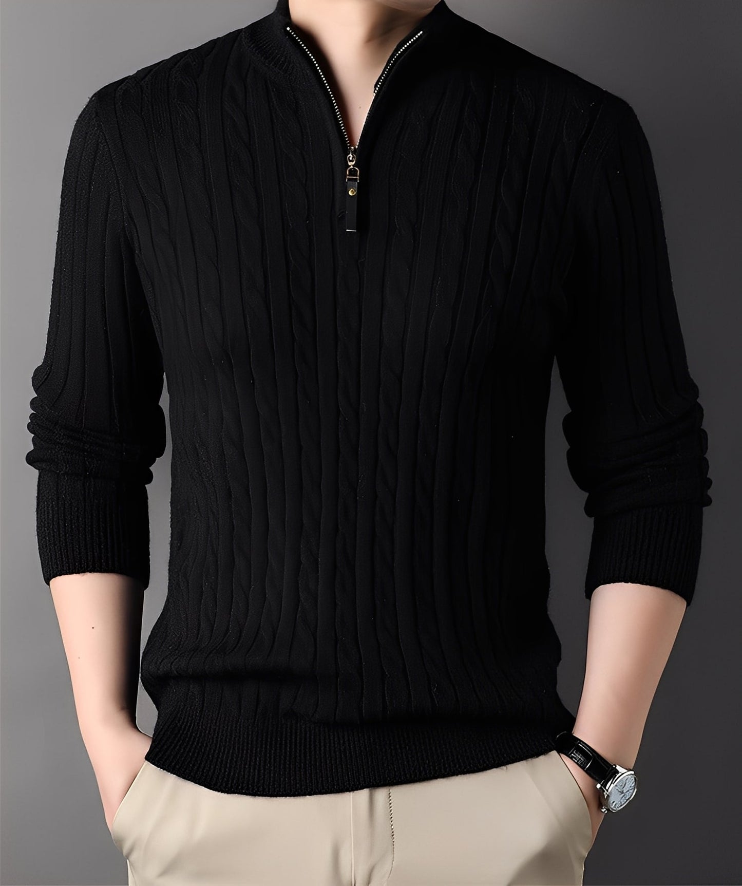 Damian - Moderní pánský pletený svetr se zipem