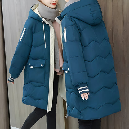Catherine - Moderne lange Daunenjacke mit Kapuze für Damen