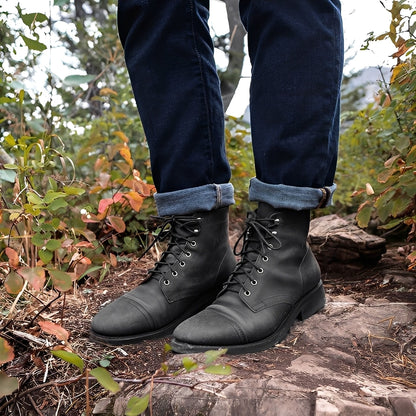 Jaydon - Klasyczne męskie skórzane buty za kostkę z okrągłym noskiem