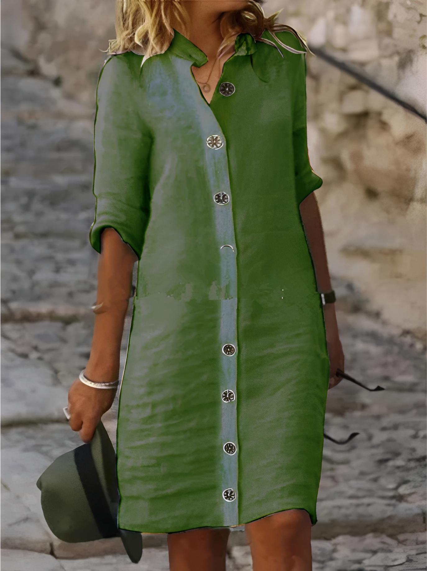 Paula - Lockeres Hemdkleid mit halben Ärmeln für Damen