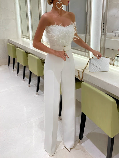 Rachelle - Schicker Damen-Overall mit Federn am Oberteil