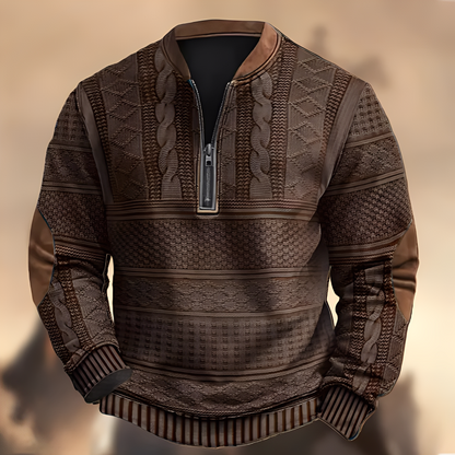 Edmund - Wygodny męski sweter z nadrukiem i zamkiem błyskawicznym